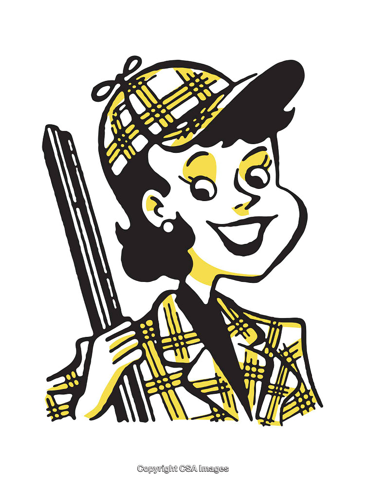 Vintage Plaid-Patterned Illustration of a Smiling Woman in Bold Colors