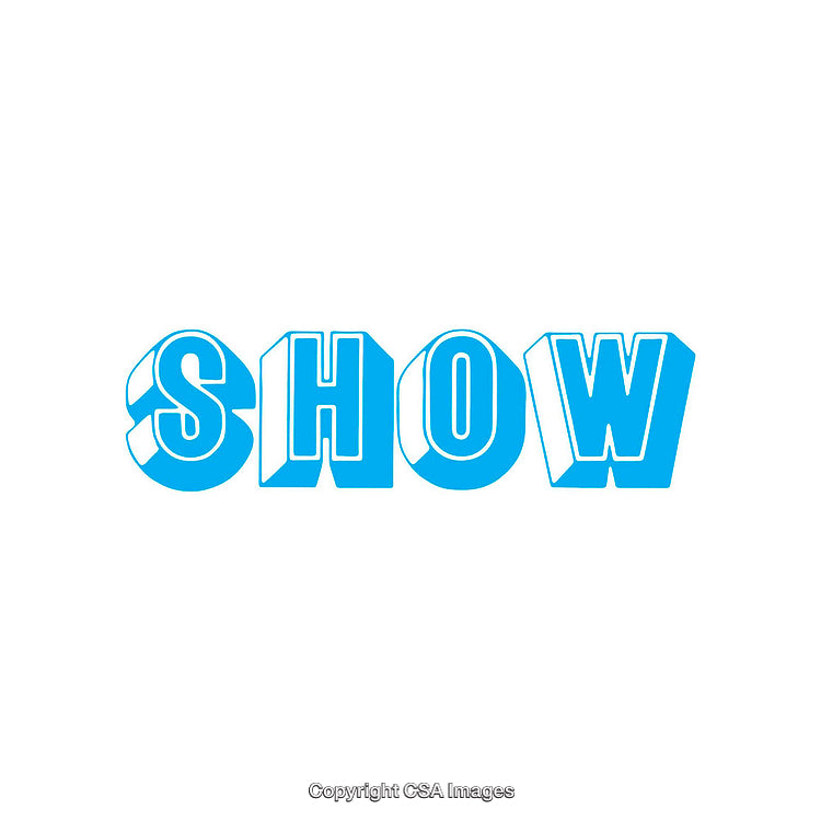 Bold Blue Text Illustration Displaying the Word 'Show' on White Background