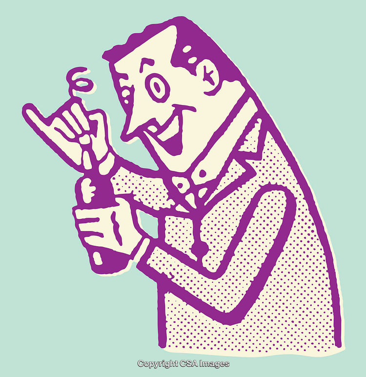 Retro Style Character Illustration Expressing Joy and Enthusiasm with Hand Gesture