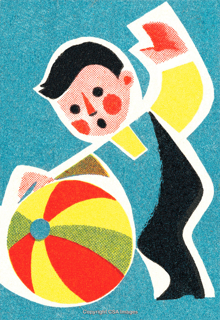 Colorful Abstract Illustration of a Child Playing with a Bright Beach Ball