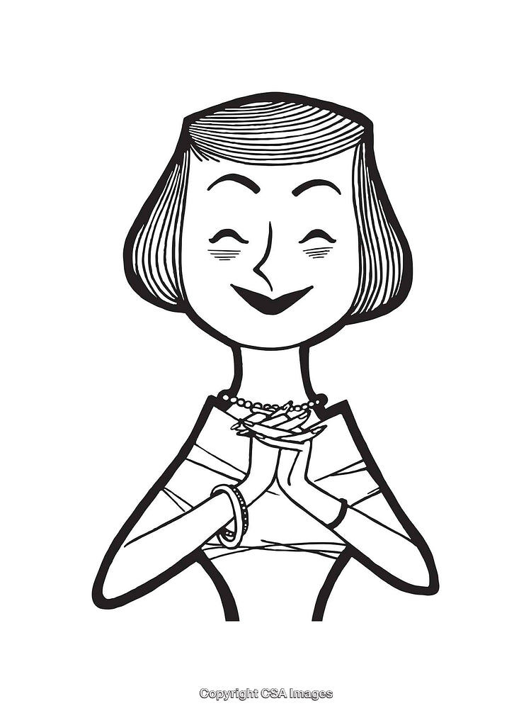 Delightful Woman Smiling in Black and White Line Art