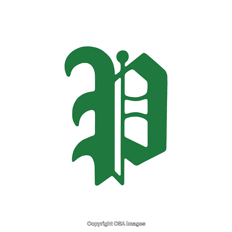 Green Ornate Letter P Design Isolated on White Background