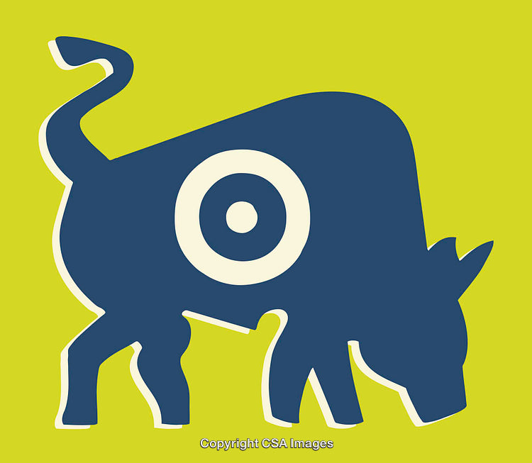 Stylized Blue Illustration of Buffalo Bull with Target Design