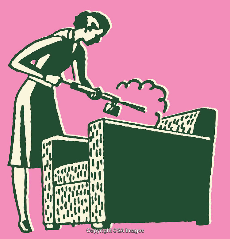 Retro Illustration of a Woman Cleaning Furniture with a Steam Gun