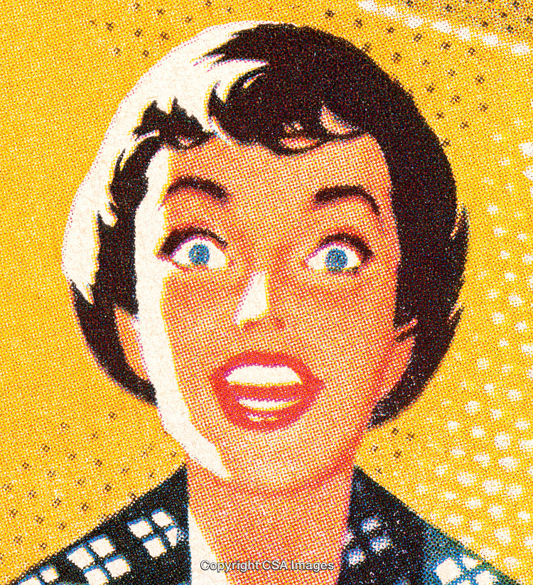 Retro Style Pop Art Illustration of an Excited Woman in Vibrant Colors