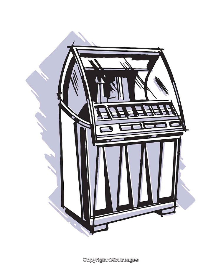 Vintage Jukebox Illustration in Hand-Drawn Style with Retro Charm