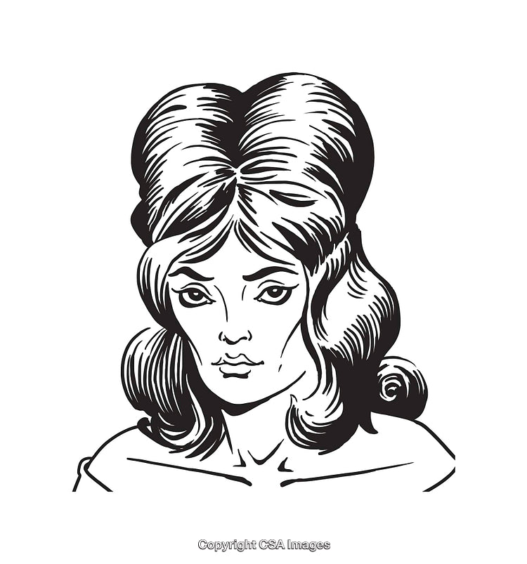 Detailed Black and White Illustration of a Woman With Vintage Hairstyle