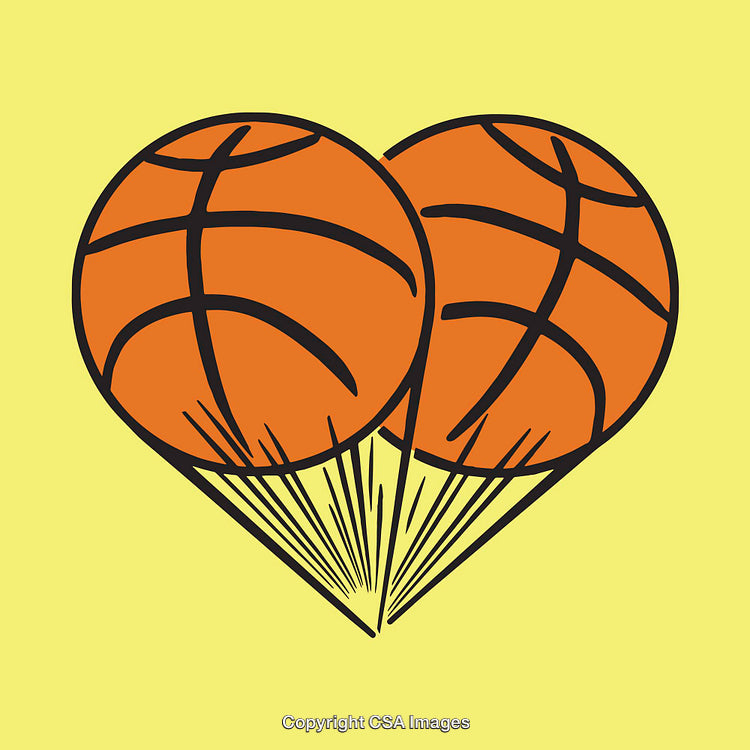 Basketball Heart Graphic Illustration on Vibrant Yellow Background