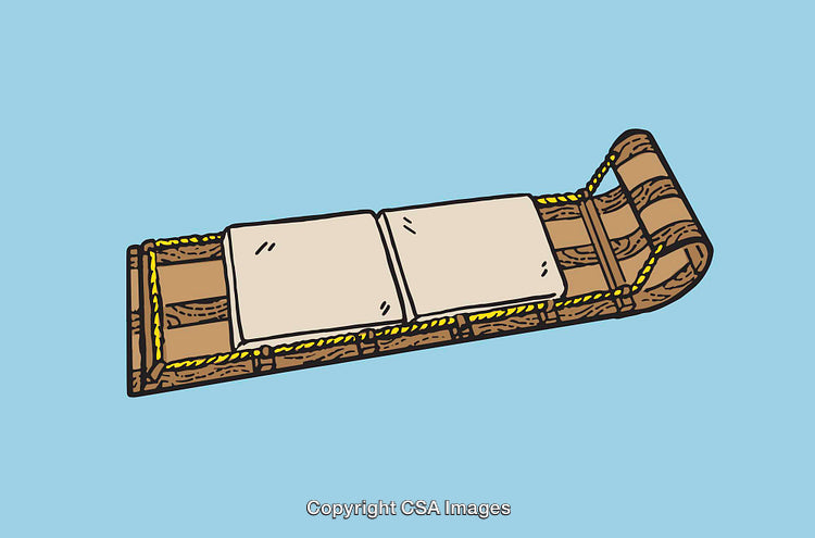 Traditional Wooden Sled Illustration on Blue Background