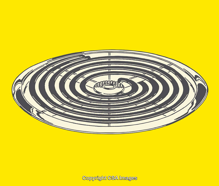 Stylized Line Art of a Circular Object on Bright Yellow Background