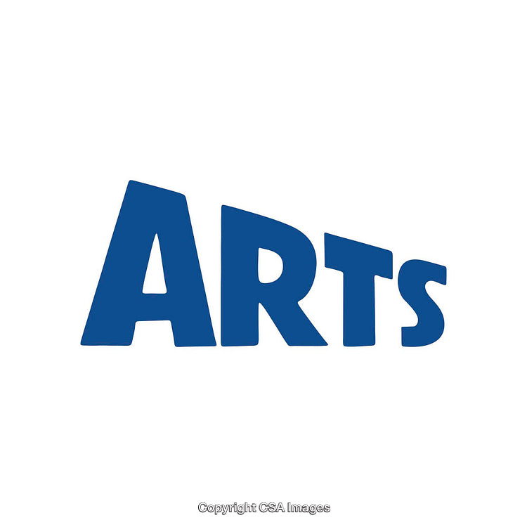 Bold Blue Text Depicting the Word Arts on a White Background