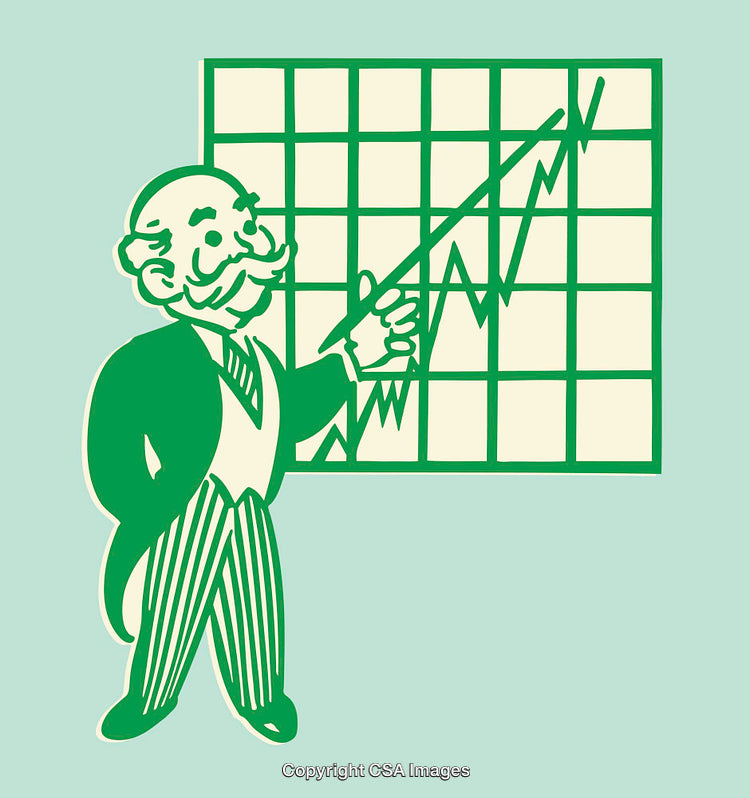 Vintage Style Business Character Presenting Positive Profit Growth