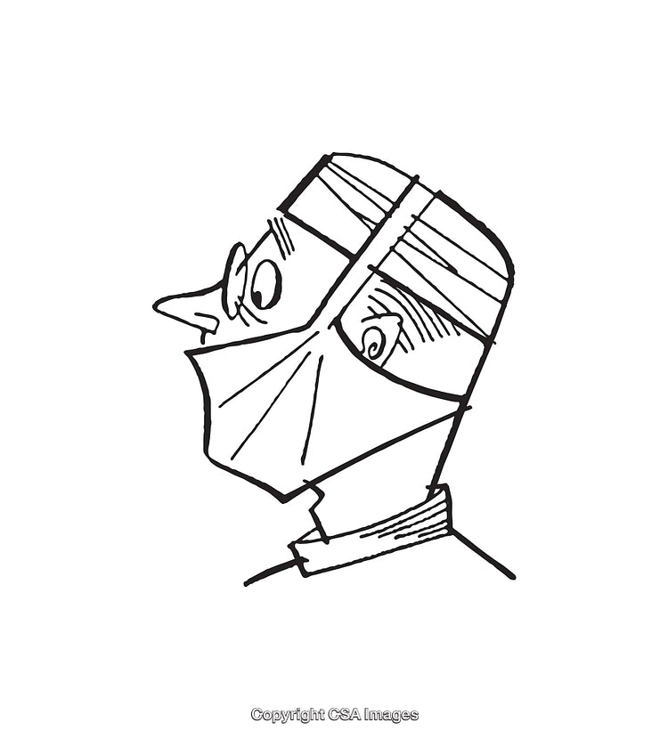 Black and White Line Art of a Masked Cartoon Character