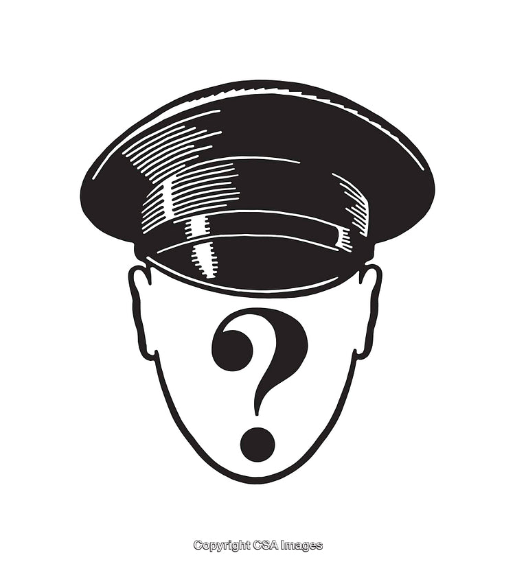 Minimalist Drawing of a Question Mark Face in a Uniform Cap
