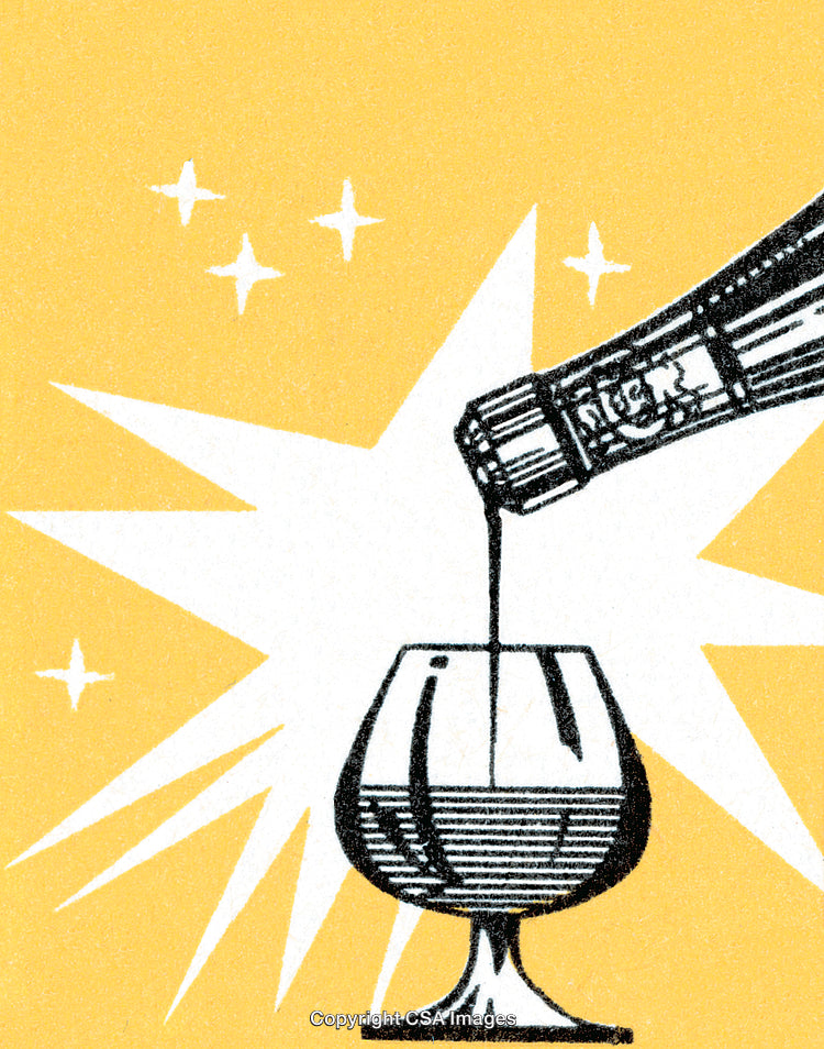 Vintage Illustration of a Bottle Pouring Beverage Into a Stylish Glass