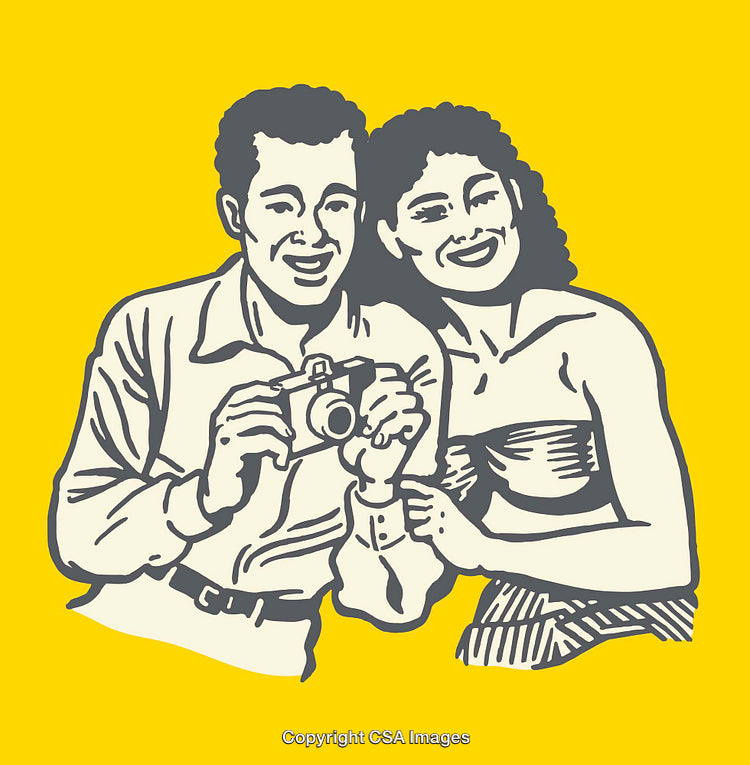 Retro Illustration of a Smiling Couple with a Camera