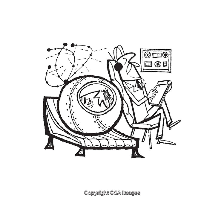 Retro Futuristic Space Exploration Scene in Black and White Line Art
