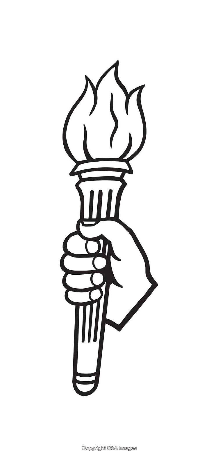Black and White Line Art Torch Illustration Holding a Flaming Torch