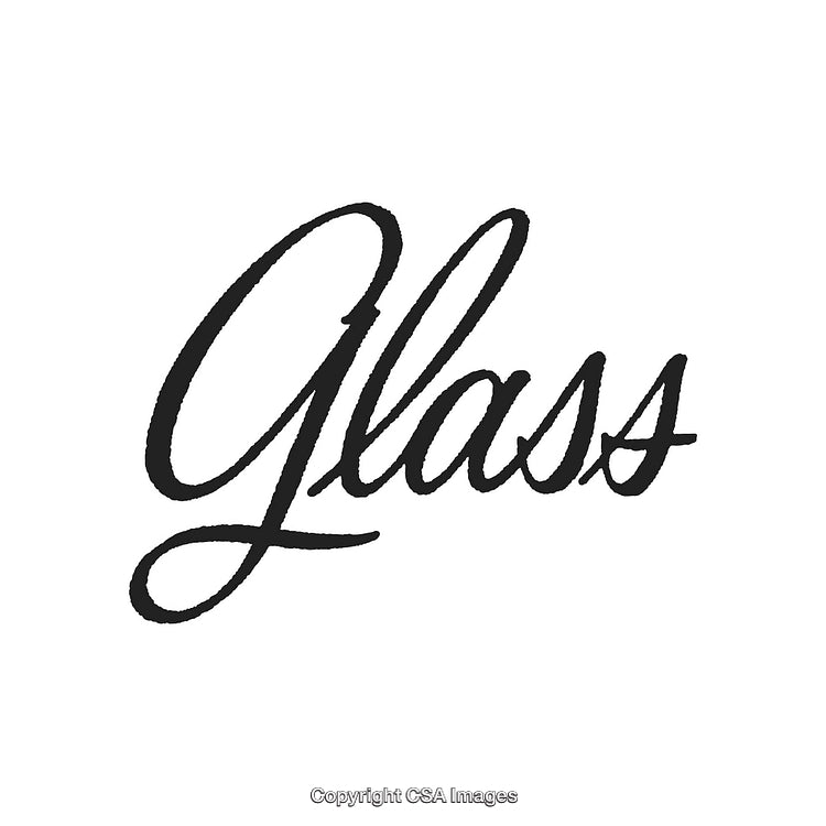 Elegant Black Script Text Spelling the Word Glass on White Background