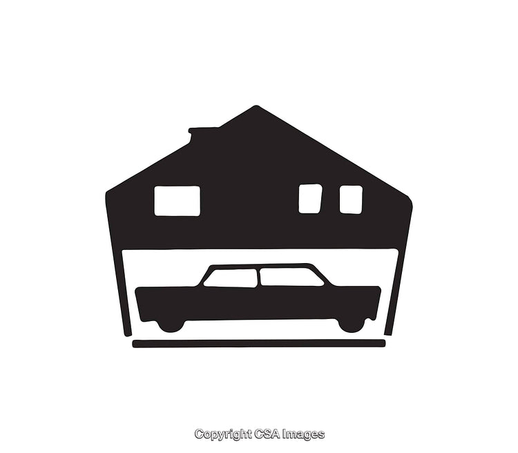 Black and White Illustration of a House with a Car Inside