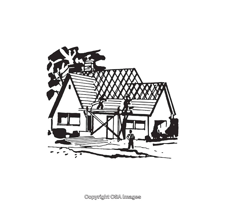 Black and White Line Art of a House under Construction