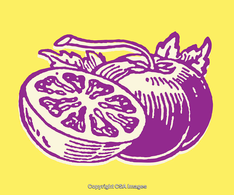 Purple Line Art of Fruit on a Yellow Background
