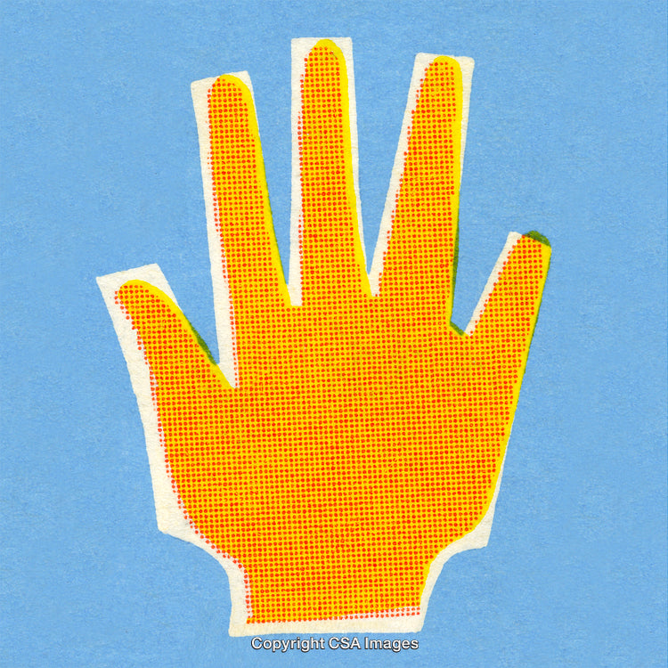 Bright Colorful Hand Illustration on Blue Background with Artistic Style
