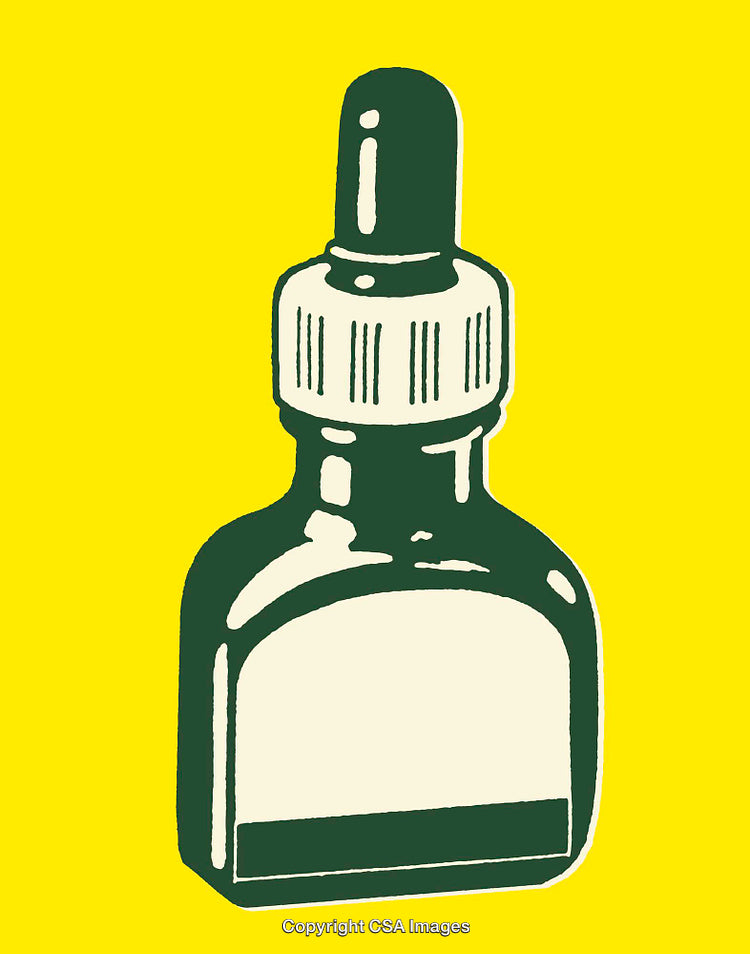 Colorful Illustration of a Dropper Bottle on a Yellow Background