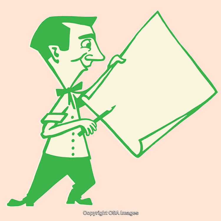 Colorful Line Art Illustration of Man Holding a Blueprint or Chart