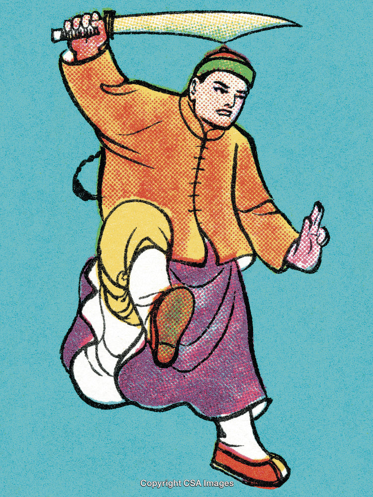 Traditional Martial Arts Fighter Illustrative Artwork Demonstrating Dynamic Moves