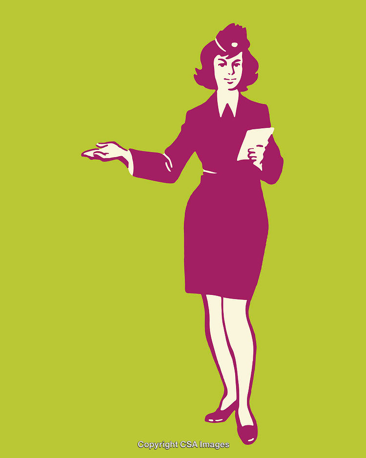 Stylized Illustration of Woman in Uniform on Bold Green Background