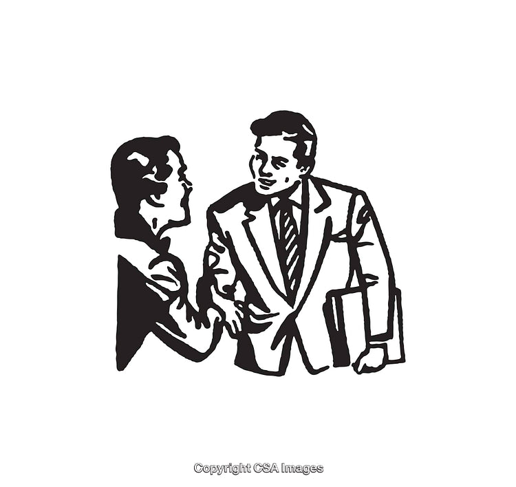 Black And White Line Art Illustration of Two People Having a Discussion