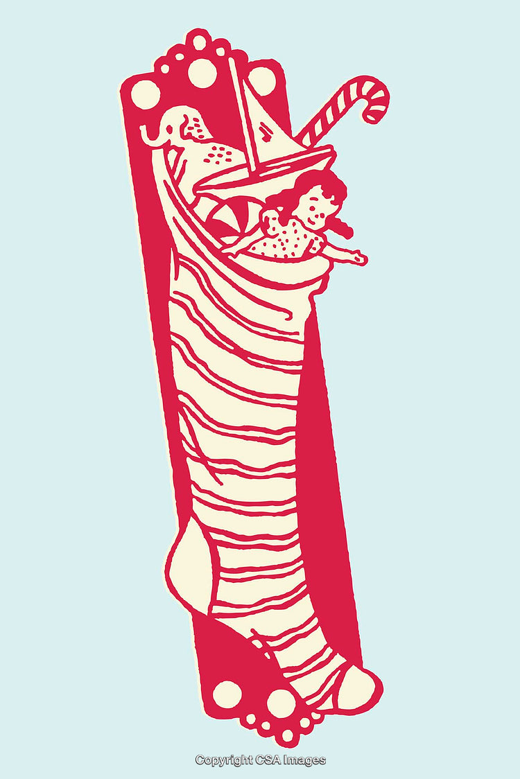 Festive Stocking Filled with Toys and Candy Illustrating Holiday Cheer