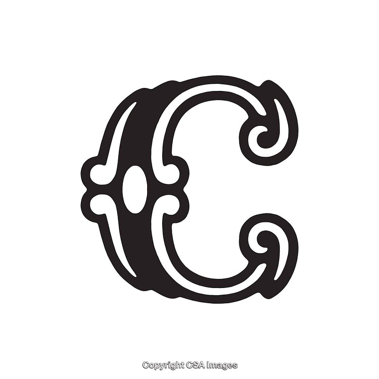 Ornate Calligraphic Letter C in Bold Decorative Typography