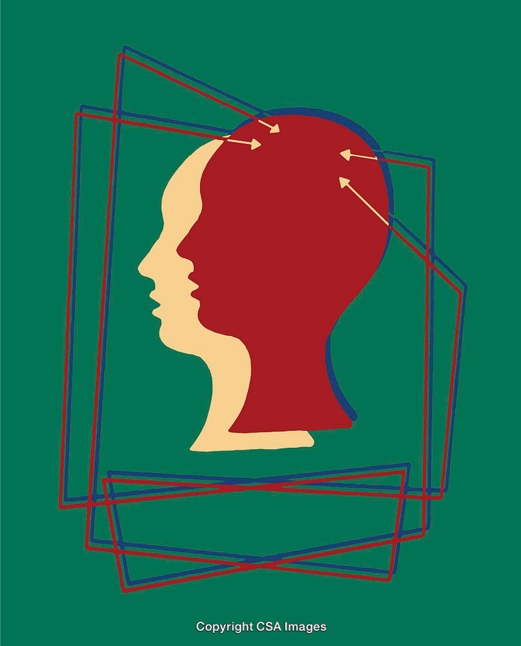 Abstract Dual-Head Silhouette Concept Featuring Bright Contrasting Colors and Geometric Frames