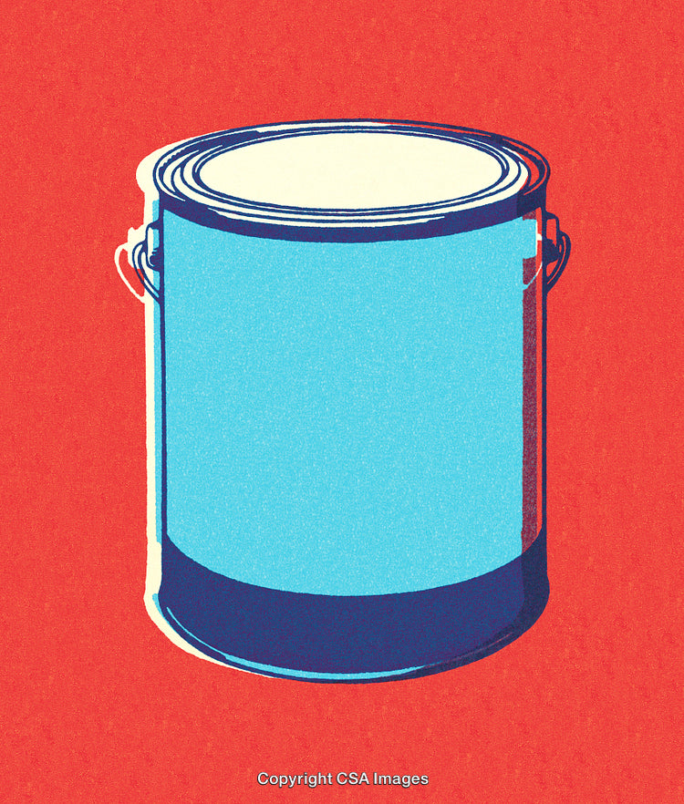 Minimalistic Illustration of a Bright Blue Paint Can on a Red Background