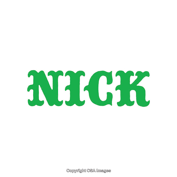 Bold Green Text on White Background Reading 'Nick' in Decorative Font