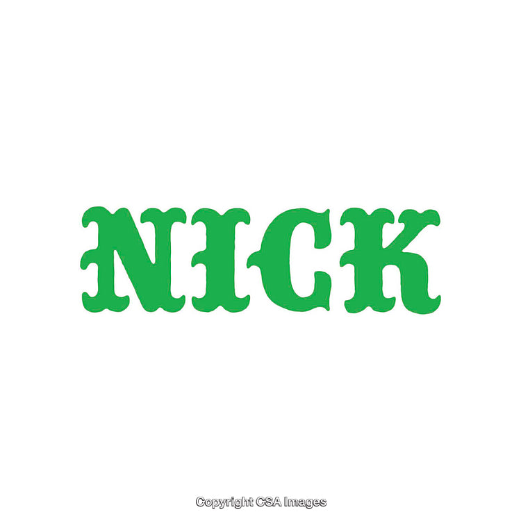 Bold Green Text on White Background Reading 'Nick' in Decorative Font