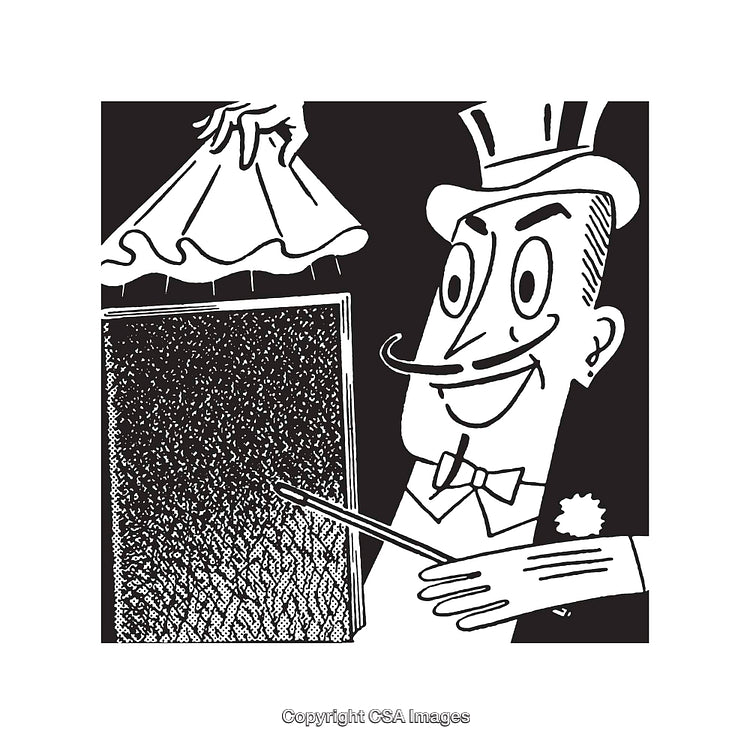 Vintage Black and White Illustration of a Performing Magician