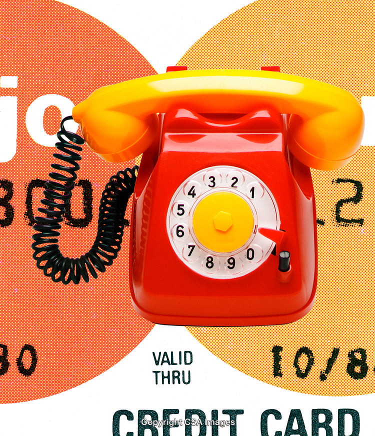 Vintage Red Rotary Telephone Over Colorful Background Design