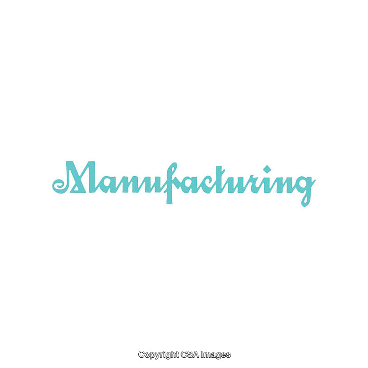 Stylized Blue Script Text Spelling 'Manufacturing' on White Background