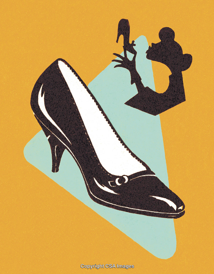 Stylized Illustration of High Heel Shoe with Vintage Shadows and Bold Colors