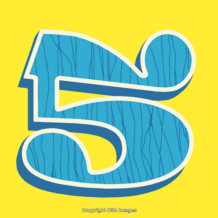 Blue Number Five Design on a Vibrant Yellow Background
