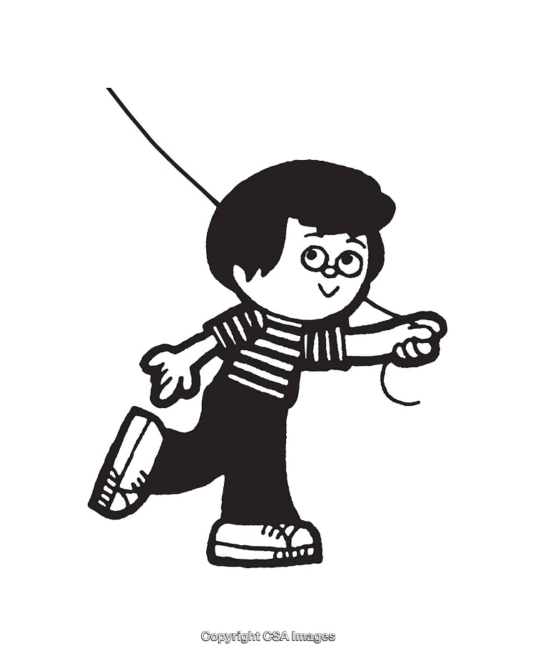 Cartoon Style Illustration of a Happy Child Holding a String