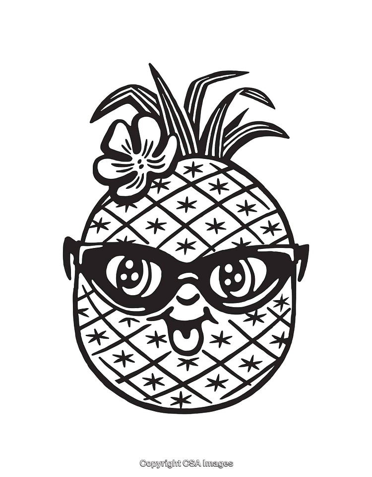 Playful Line Art of a Pineapple Character Wearing Sunglasses