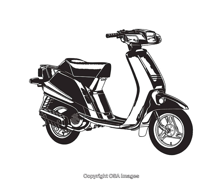 Black and White Line Art Illustration of a Modern Scooter