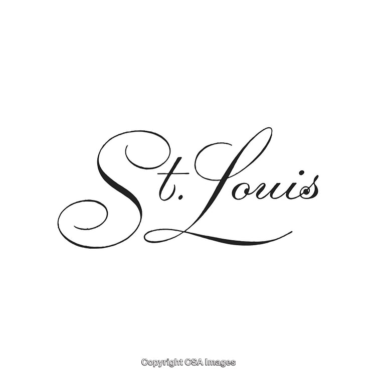 Elegant Calligraphy Text Depicting St. Louis on White Background