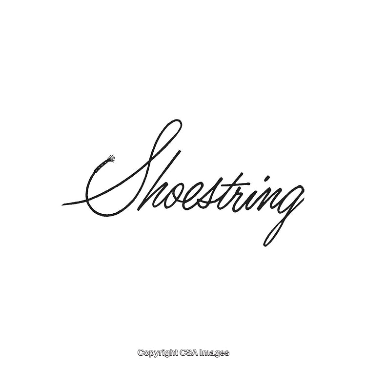 Elegant Calligraphy of the Word 'Shoestring' on White Background