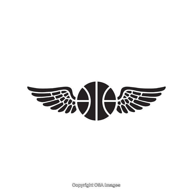 Basketball with Wings Black and White Line Art Illustration
