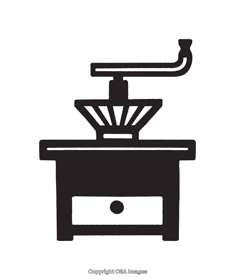 Vintage Coffee Grinder Icon in Black and White Line Art Illustration